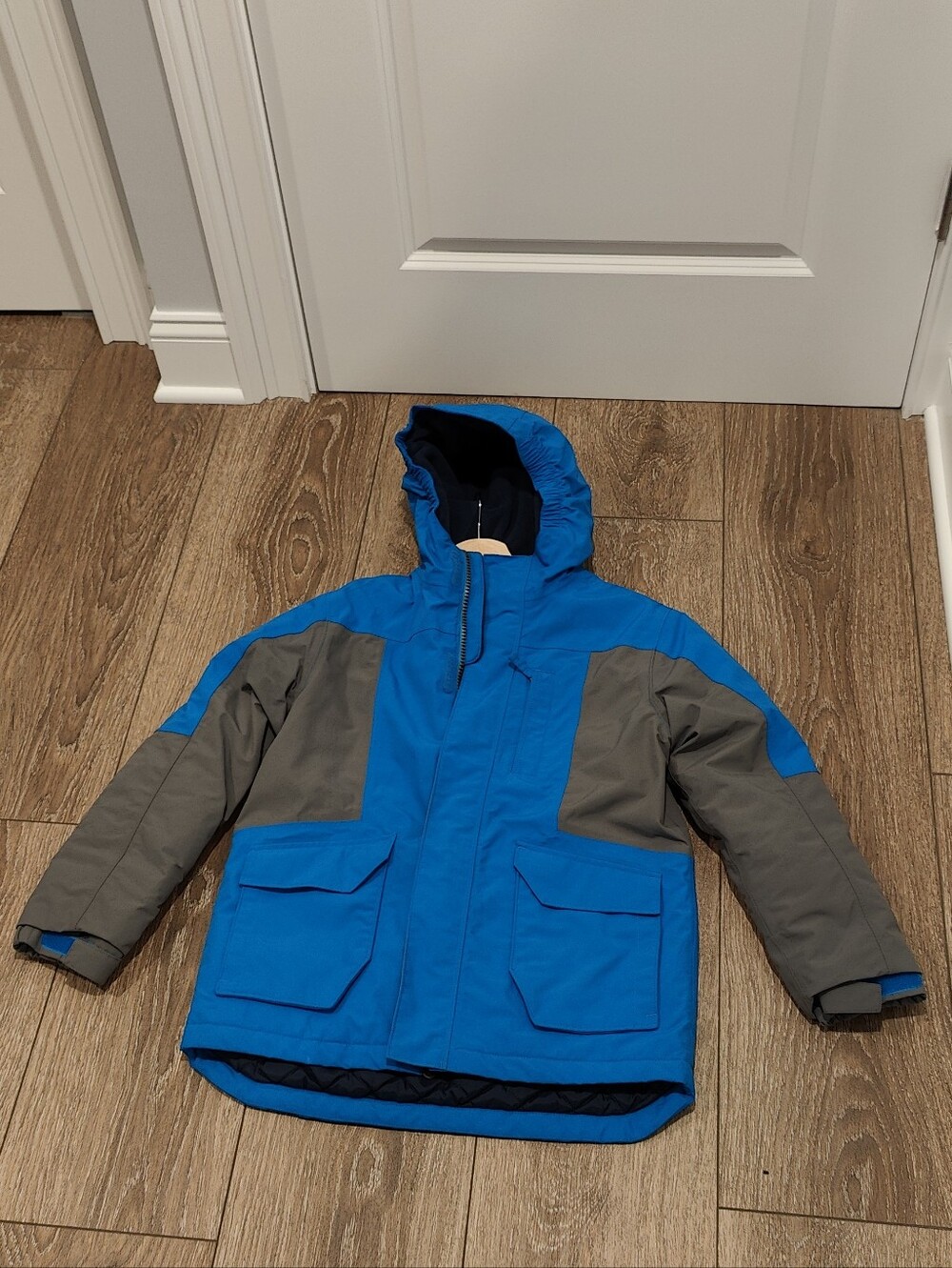 Lands' End Boys' Hooded Winter Puffer Jacket - Bright Blue & Gray
